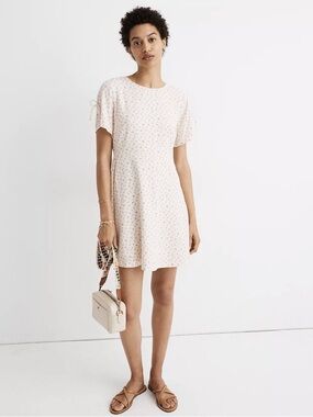 Madewell Tie Sleeve Retro Short Sleeve Mini Dress Dutch Dandelions Beige Size 4